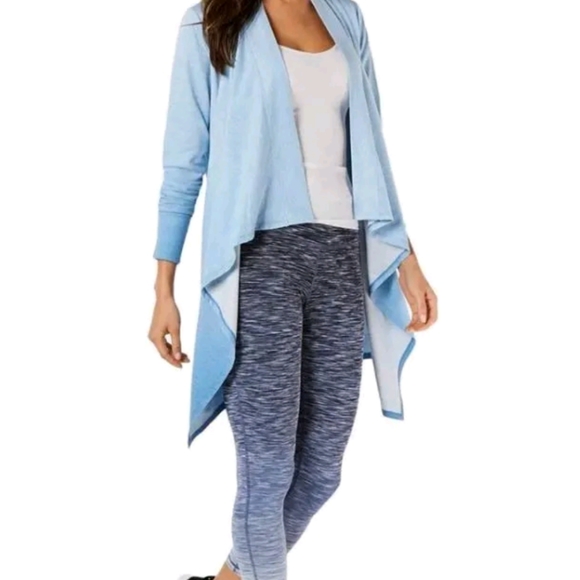 IDEOLOGY Womens Large Dip-Dyed Ombre Blue Open Front Cardigan Athleisure - Picture 1 of 2